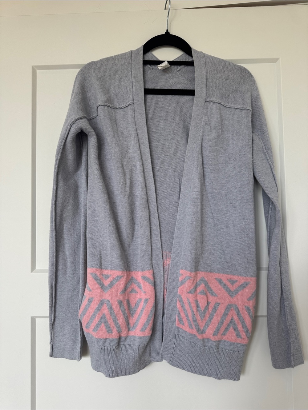 Ivivva Gray Open-Front Cardigan with Pink Geometric Hem